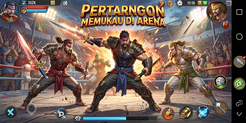 Menampilkan aksi pertarungan seru dalam game 33ZK.