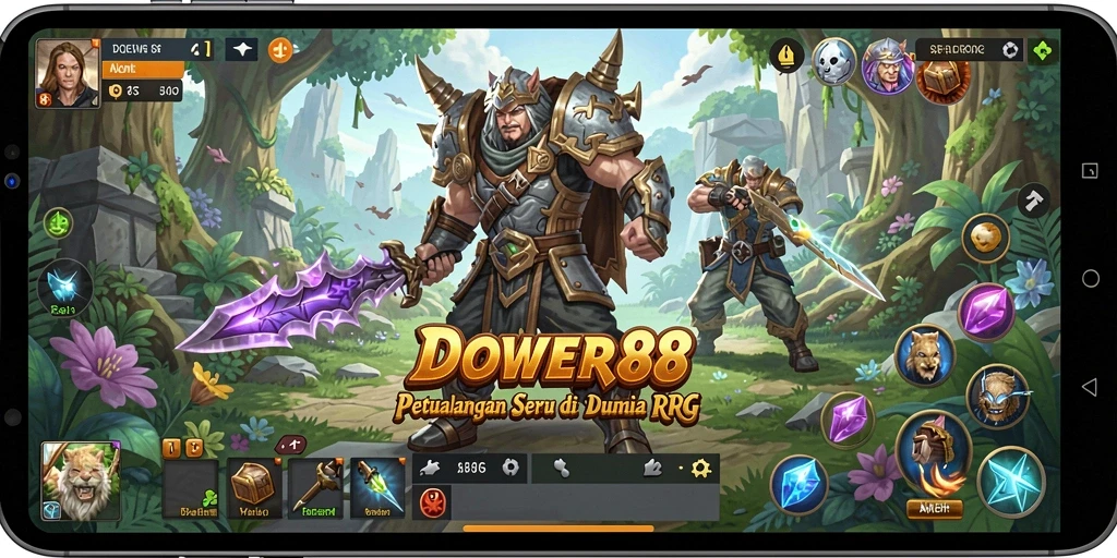 Screenshot DOWER88 menampilkan karakter yang bertarung di dunia RPG yang indah.