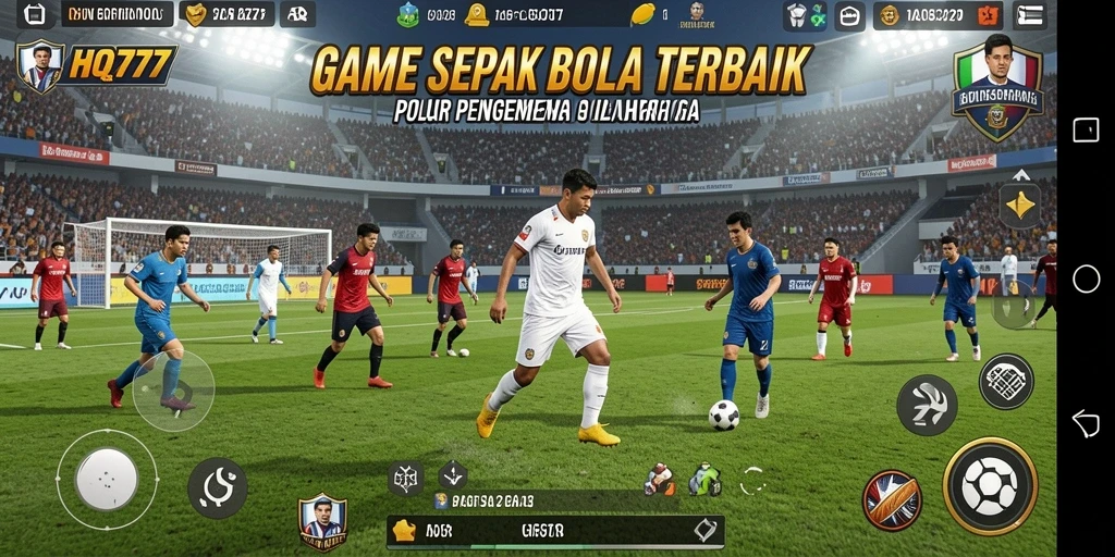 Screenshot utama HQ777 menampilkan inti dari gameplay sepak bola yang intens.