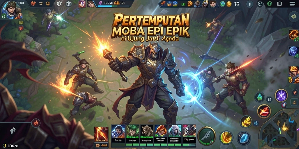Screenshot gameplay ID678 menampilkan pertempuran seru di arena MOBA.