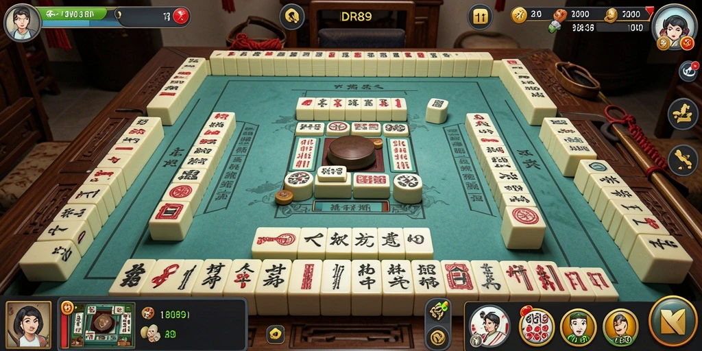 Tampilan gameplay menarik dari IDR89 dengan ubin Mahjong berwarna-warni.