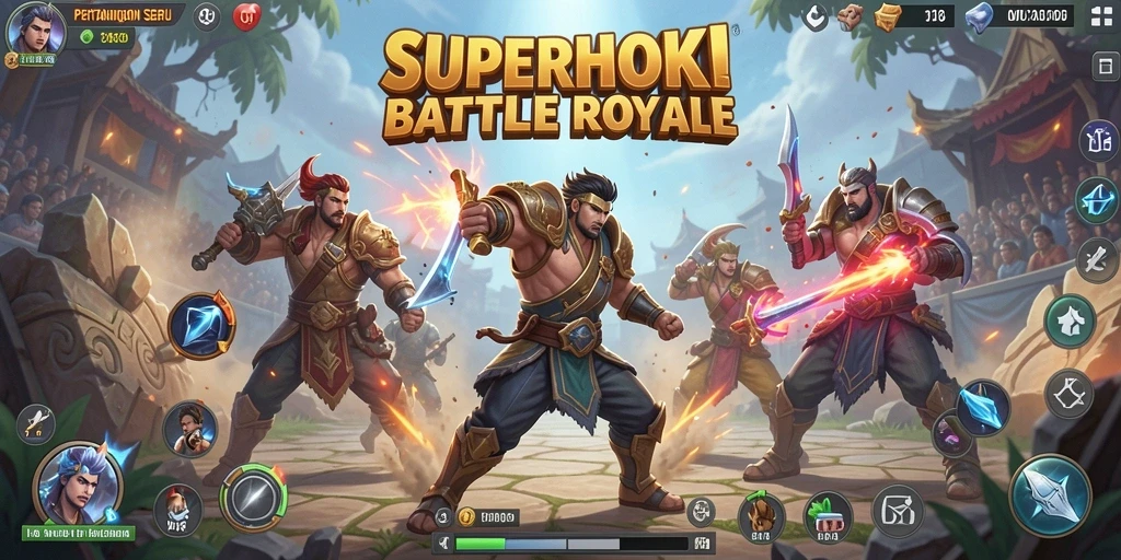 Tampilan aksi intens di arena SUPERHOKI dengan pemain bertarung sengit.