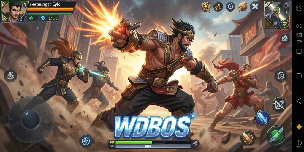 Tampilan aksi mendebarkan dalam WDBOS saat karakter berjuang melawan musuh.